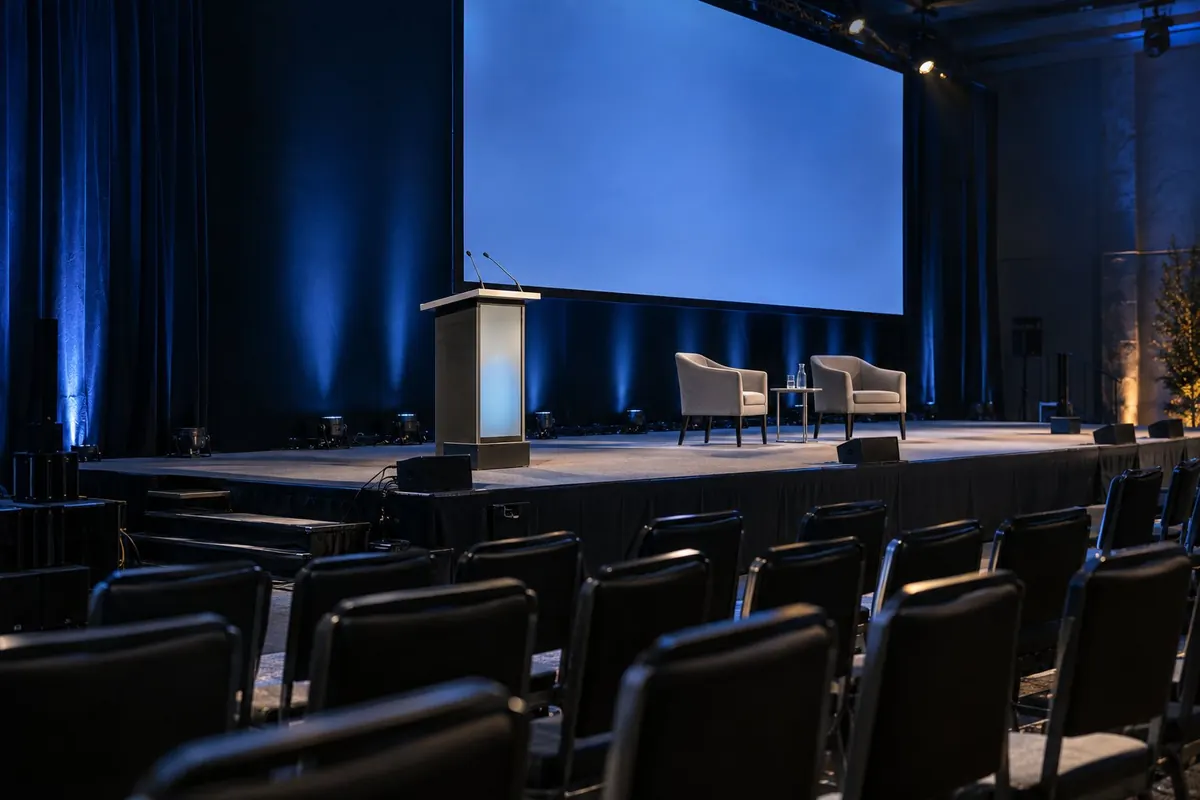 Empty conference stage before a session