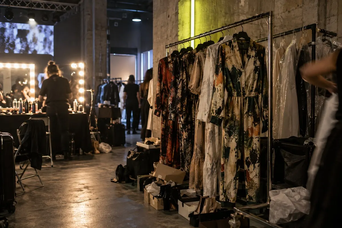 Runway backstage scene for the OVERALL years, generated, no real people