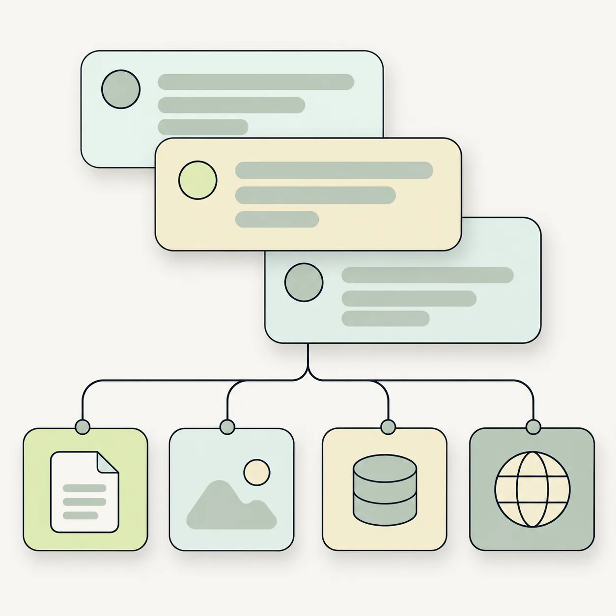 An AI answer report, three answers and the sources they cite