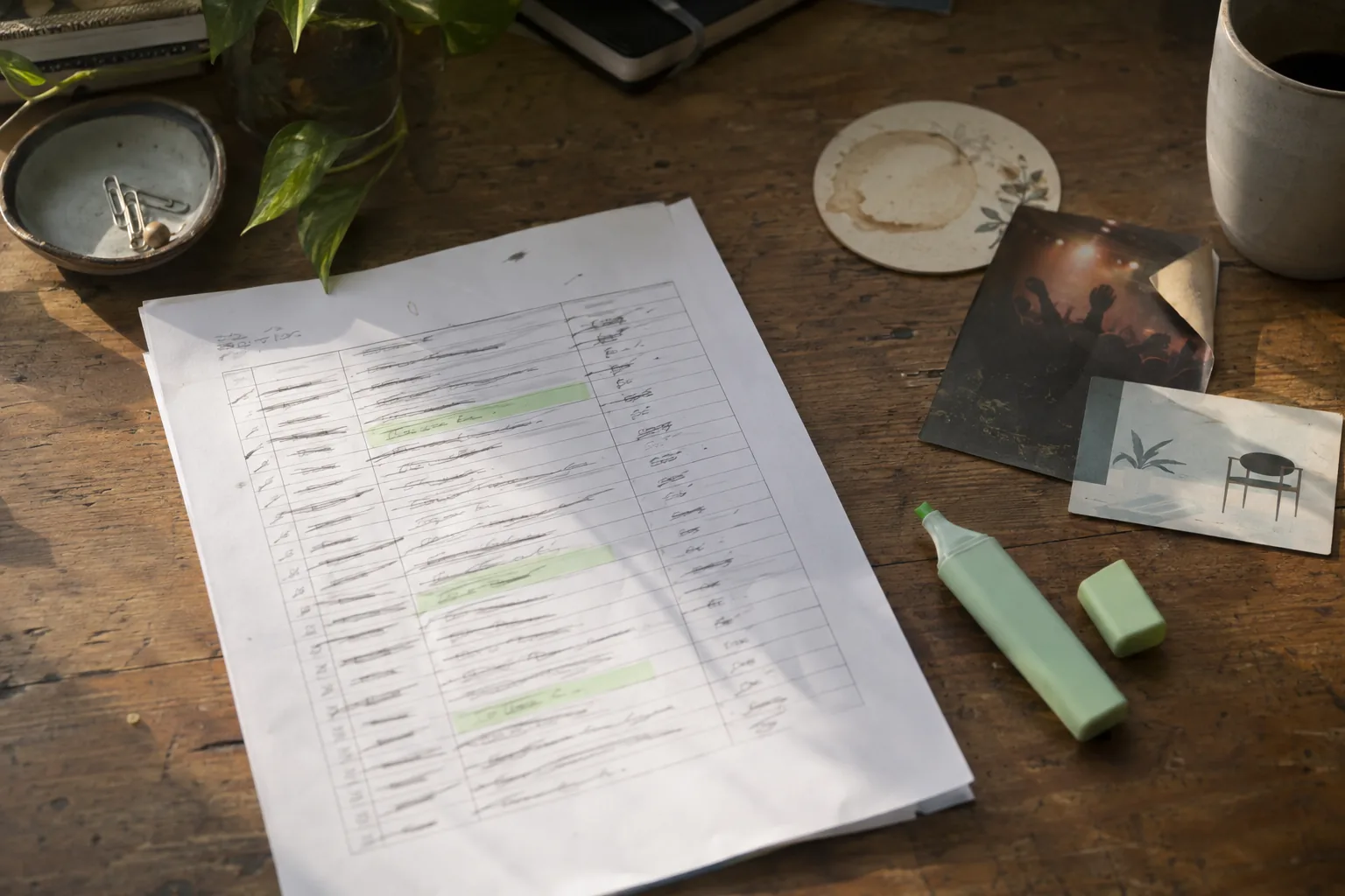 Printed log of brand mentions with a few real rows highlighted among the namesake noise
