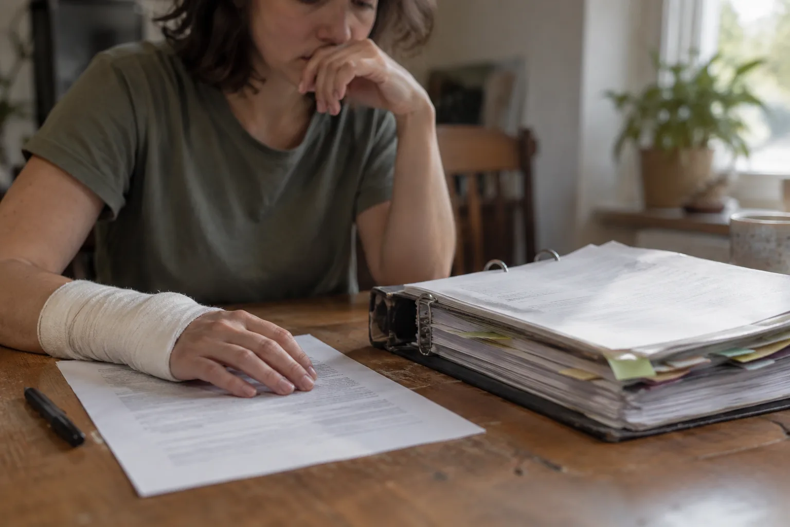 Founder with a one page agreement in front of her and a thick agency binder pushed aside