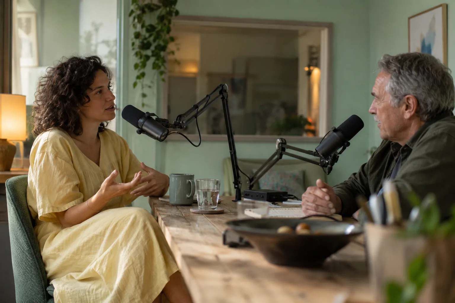 A founder being interviewed in a small radio booth
