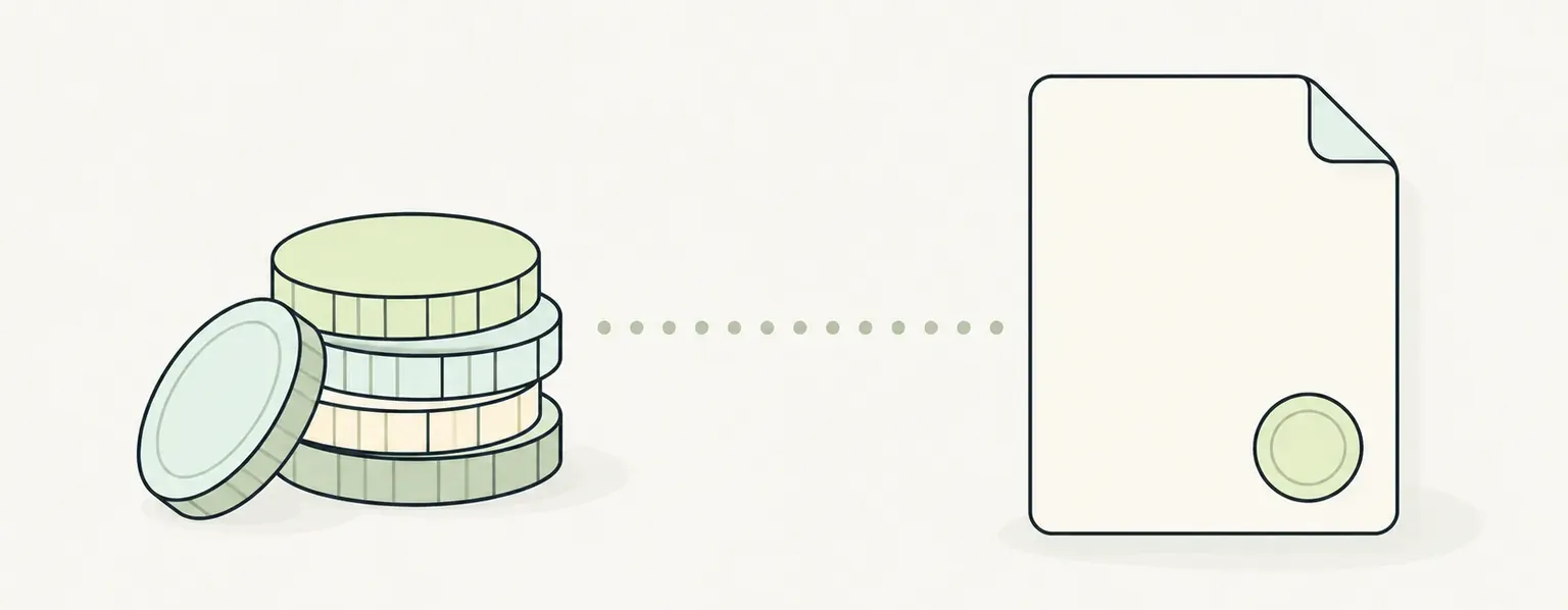 A coin stack joined to a sealed paper page