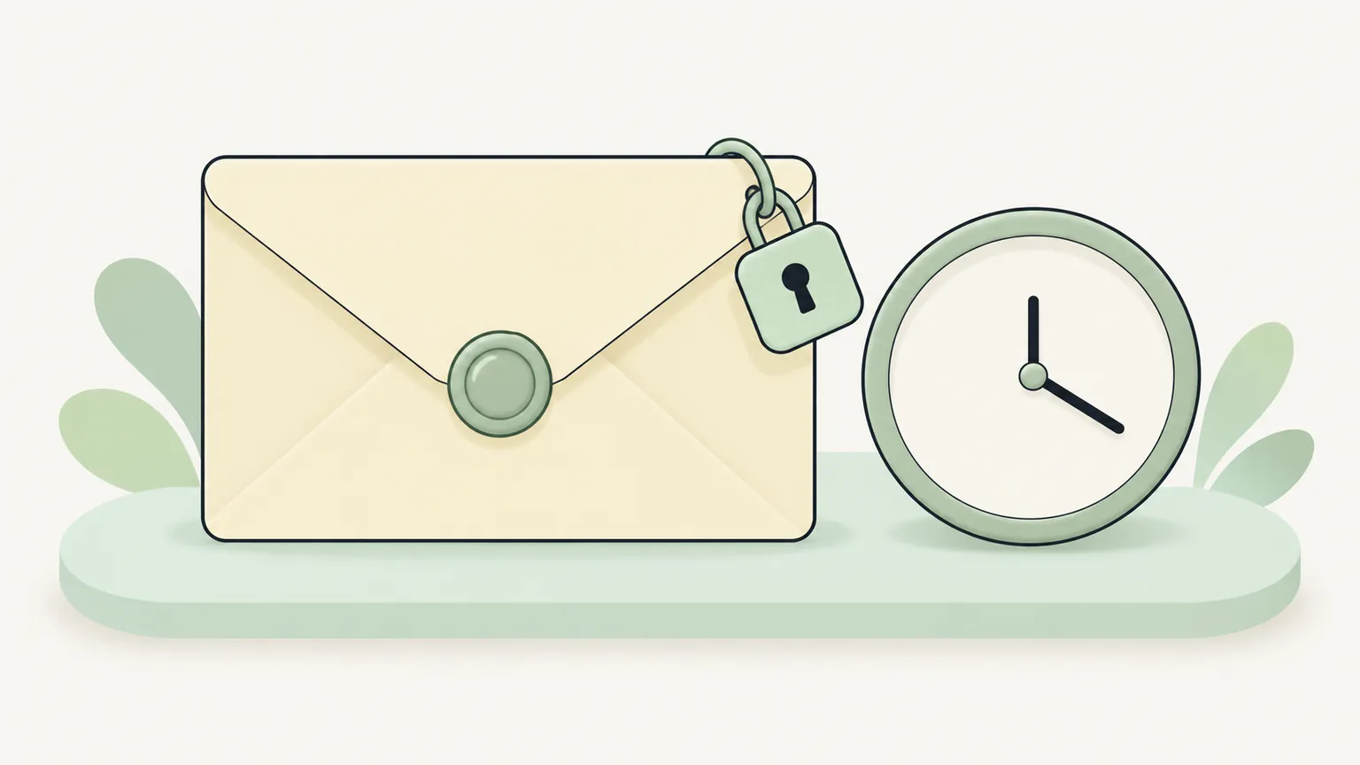 A sealed envelope with a clock and a padlock tag