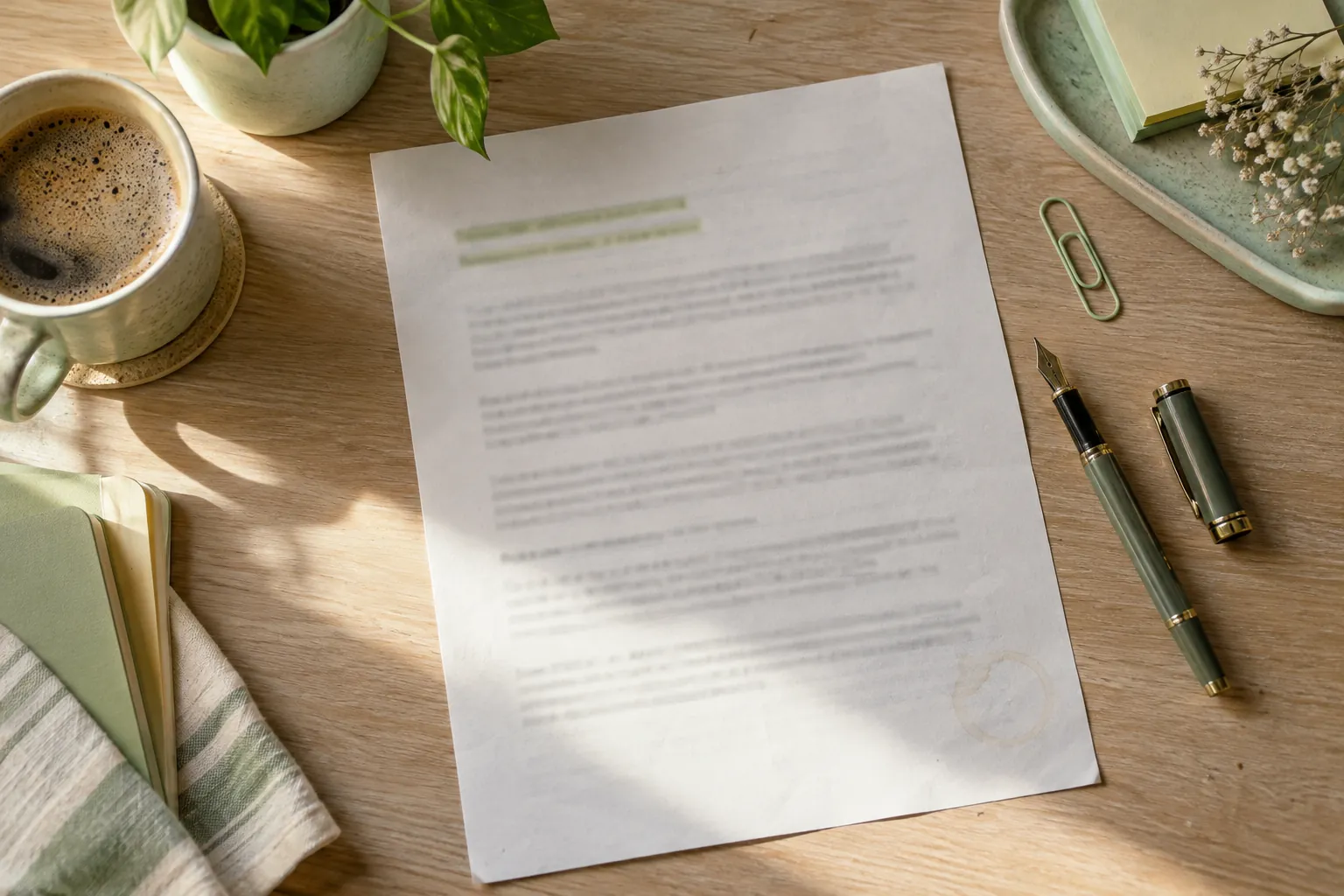 Printed press release with the first lines highlighted on an oak desk