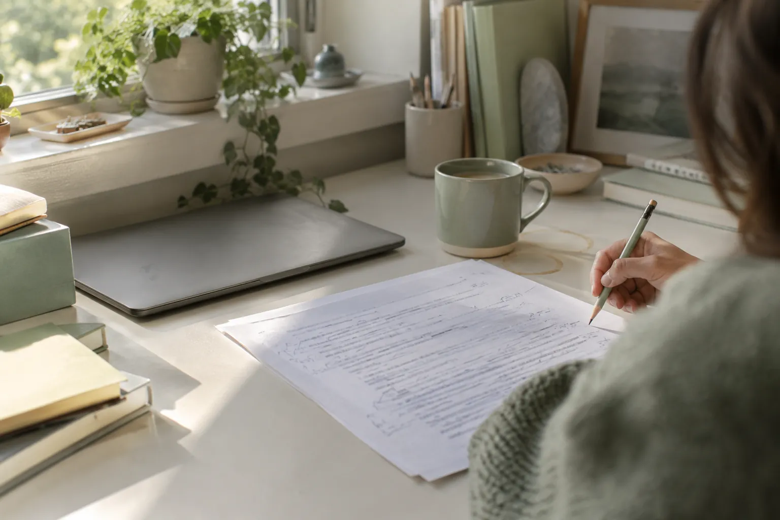 Editor correcting a printed press release draft with a pencil