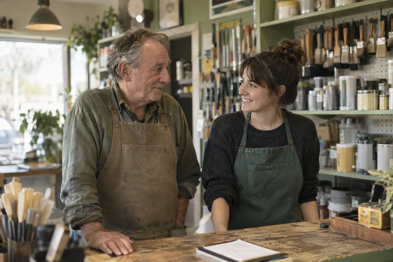 Owner and long-serving employee in a family hardware store