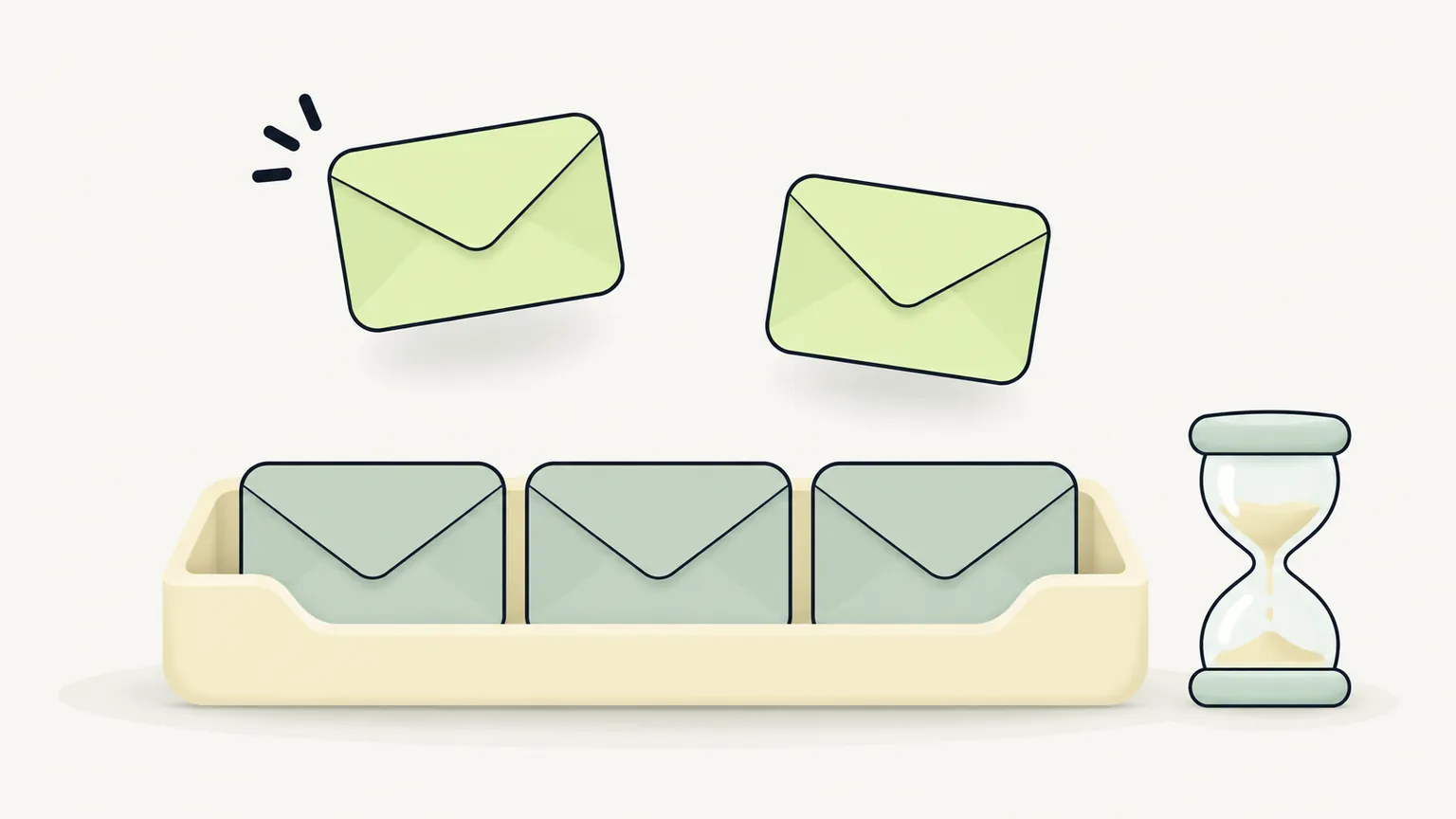 Five envelopes in a tray with two lifted out