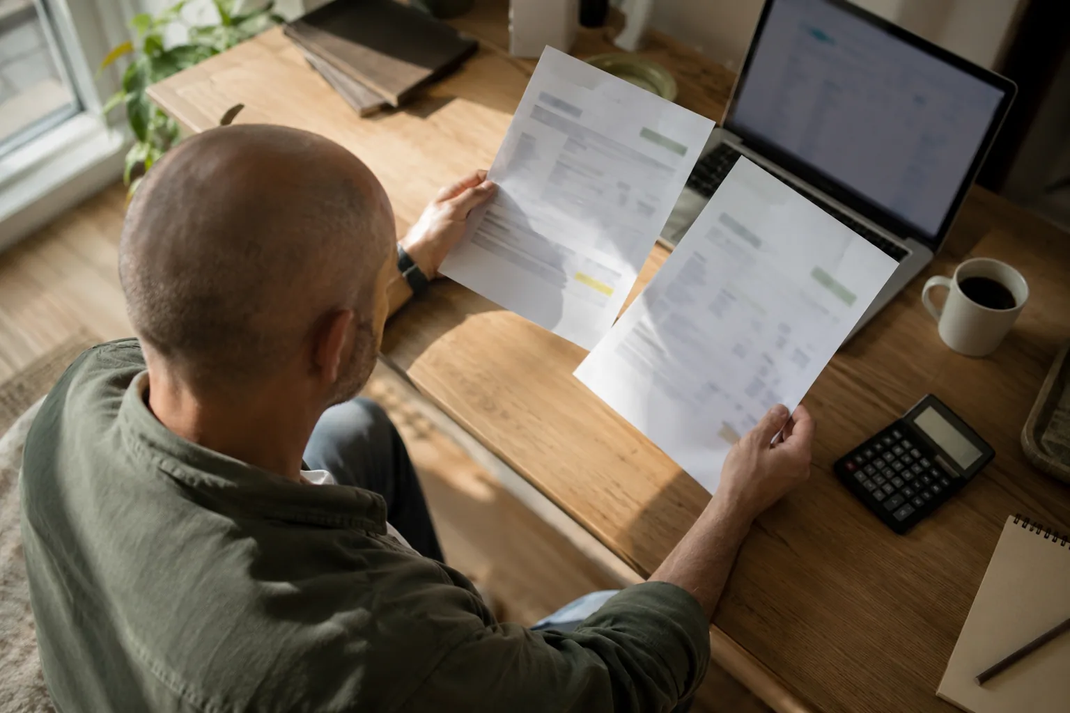 A founder comparing two printed subscription invoices