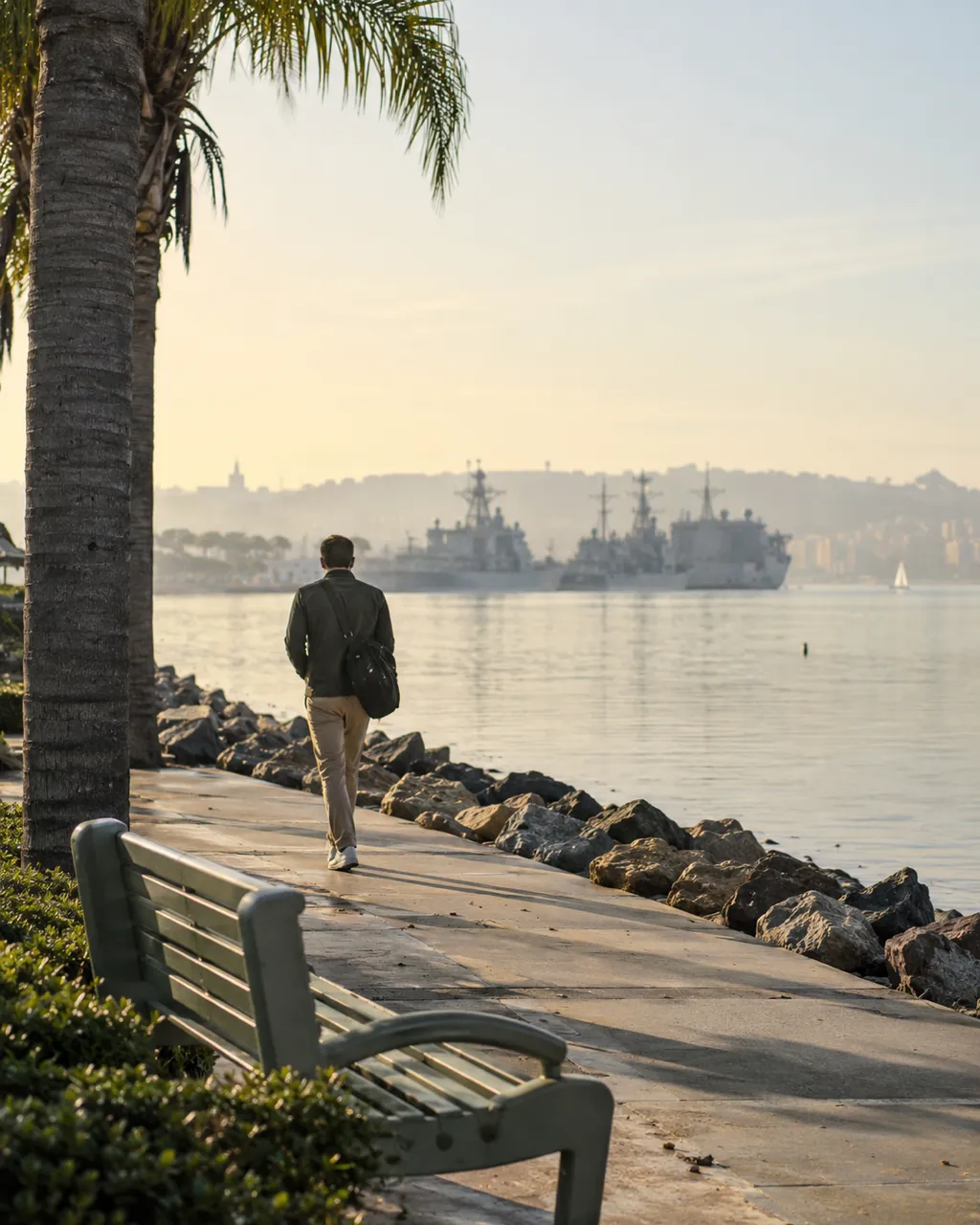 Waterfront path on the bay at early morning