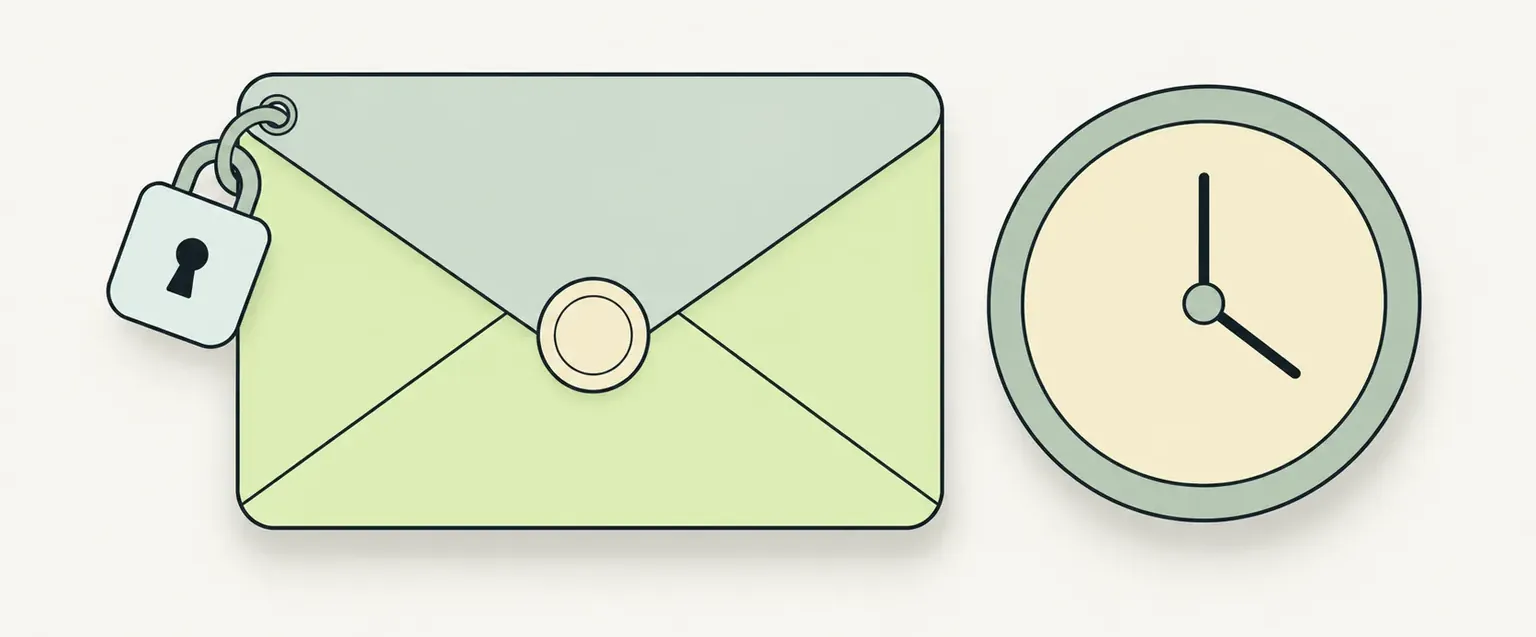 A sealed envelope with a clock and a padlock tag